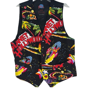 Vintage Planet Hollywood Vest Size small/medium Black Surf Palm Trees Halloween